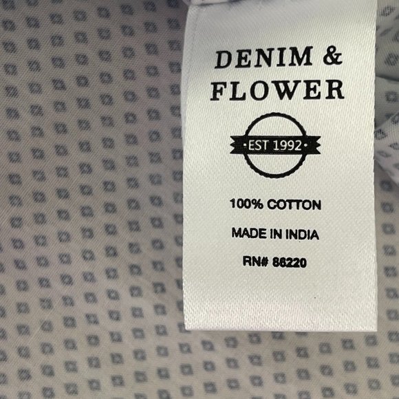 Denim & Flower NEW Ricky Singh Navy Blue & White Cotton short sleeve  L slim - Picture 7 of 9